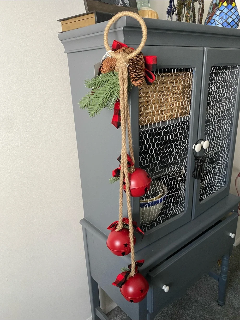 Martha Stewart Red Buffalo Plaid Jingle Bell Door Hanger, Garland Christmas NWT